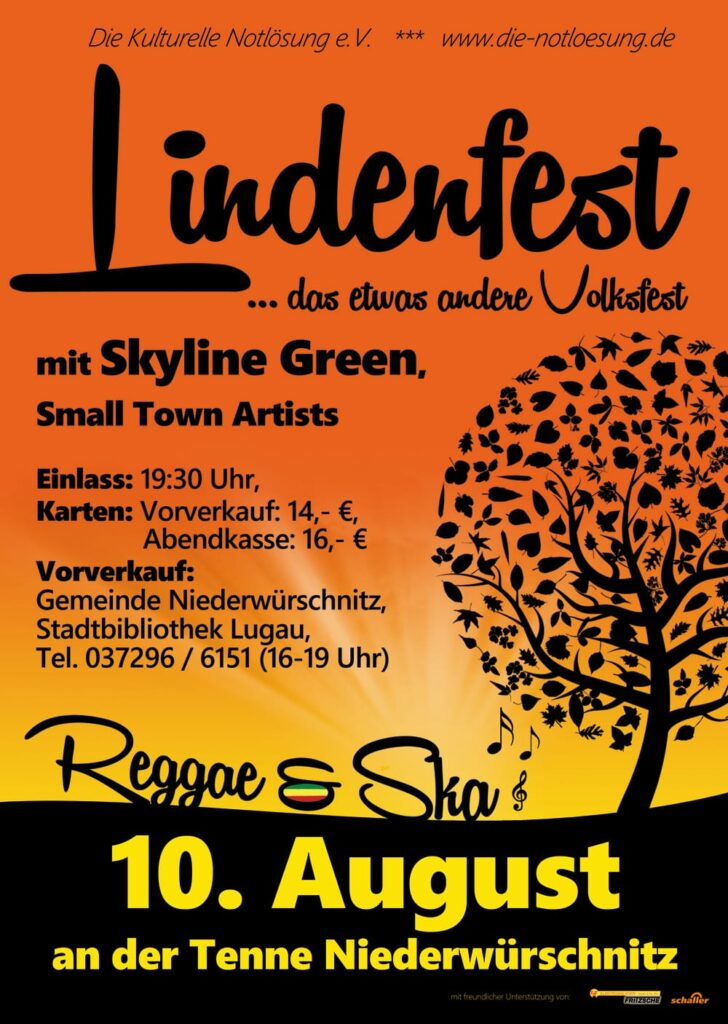Veranstaltungsposter Lindenfest am 10.8. ab 19:30 an de Tenne Niederwürschnitz