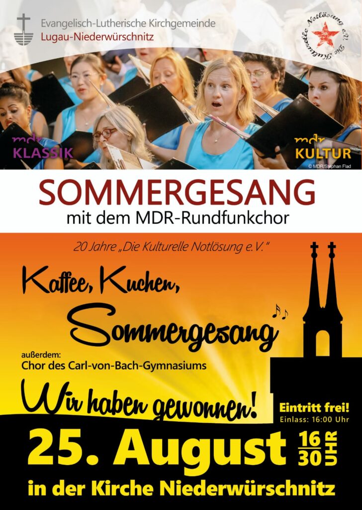 Poster der Veranstaltung Sommergesang am 25.8. ab 16:30 in der Kirche Niederwürschnitz