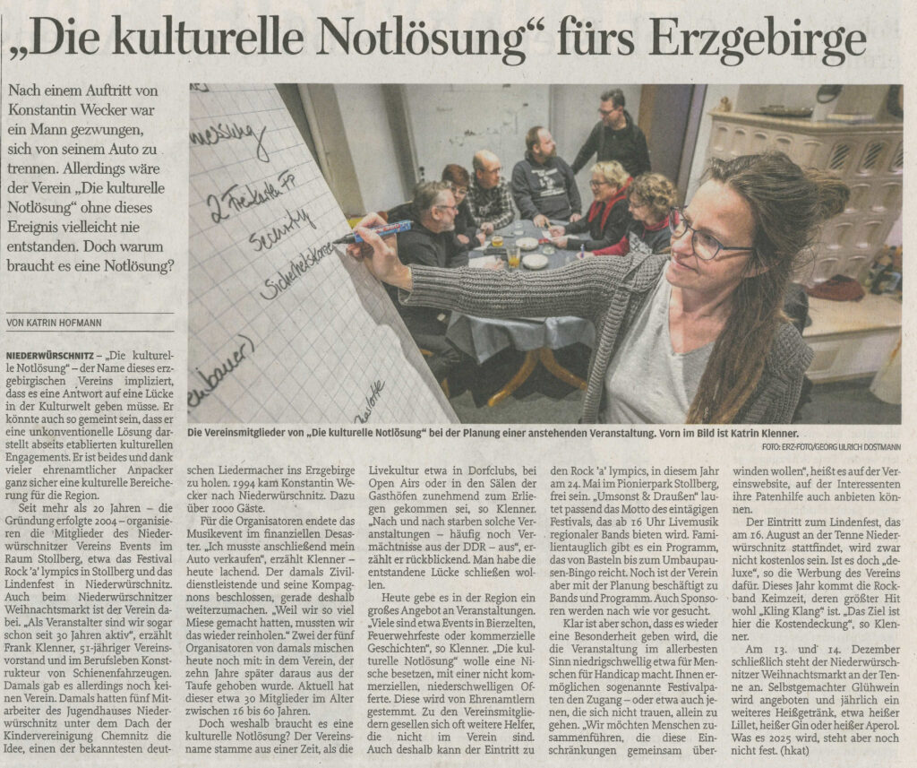 Freie Presse Artikel über die Kulturelle Notlösung